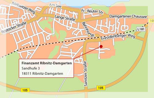Anfahrt Finanzamt Ribnitz-Damgarten Grafik: Steuerportal MV Anfahrt Finanzamt Ribnitz-Damgarten